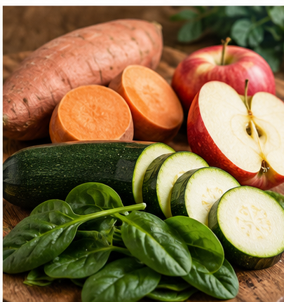 Sweet potato apple zucchini and spinach